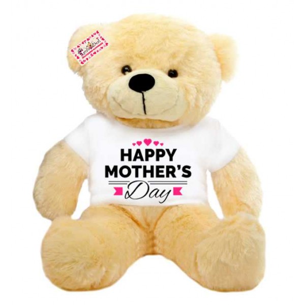 2 feet big peach teddy bear wearing Happy Mothers Day hearts T-shirt